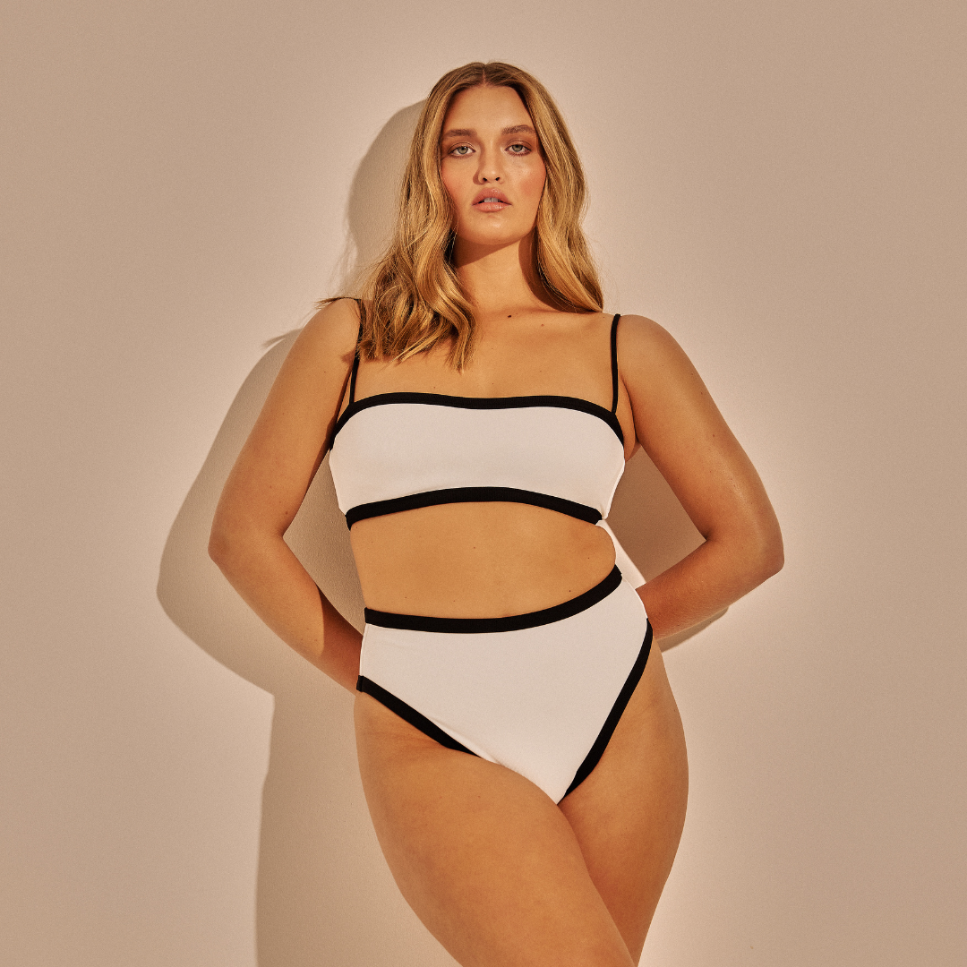 Holiday Romance / Bikini top / White + Black Rib
