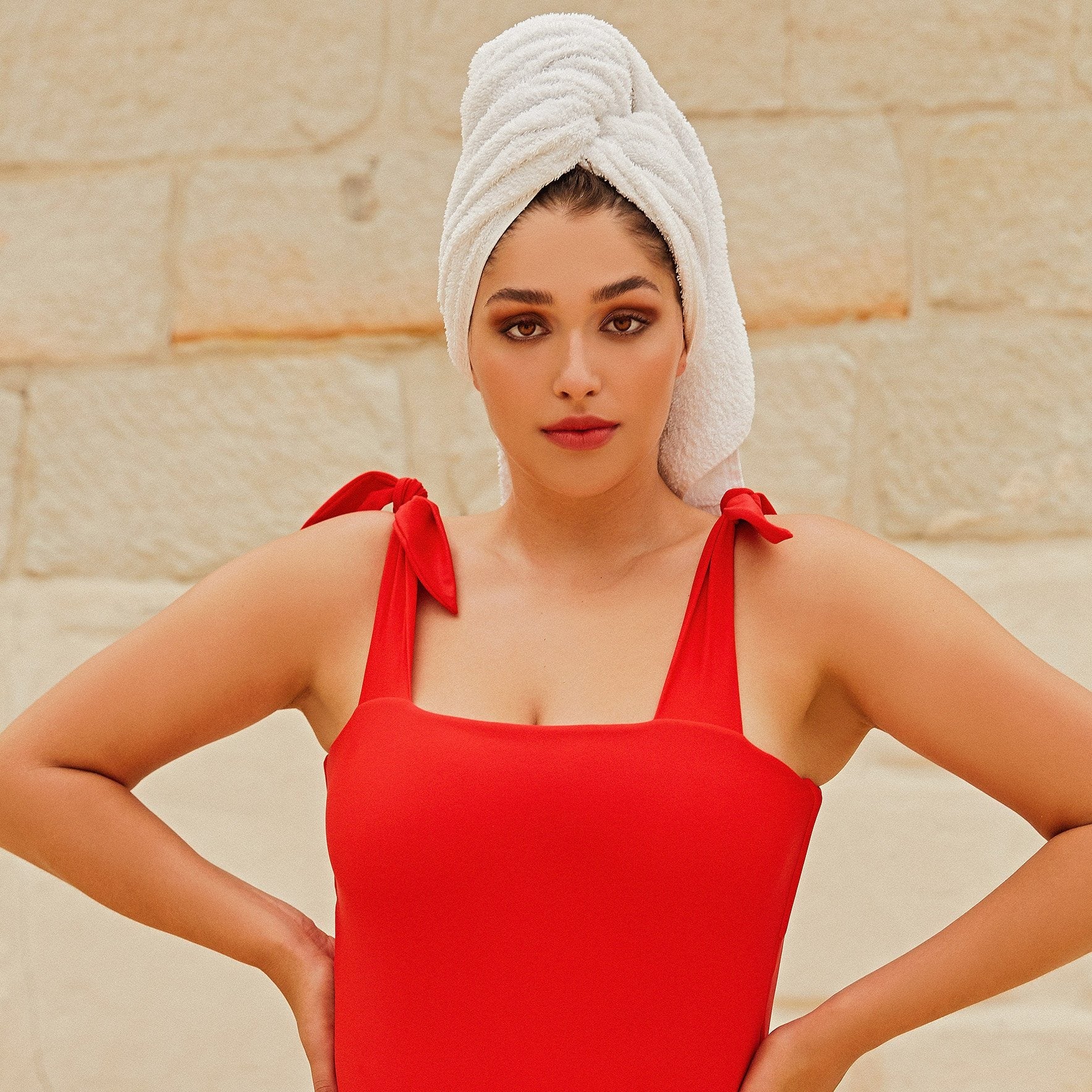 Come As You Are | Red One Piece Swimsuit With Ties At The Shoulder